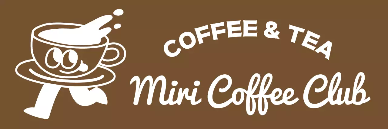 Barista apron in warm brown and white with cute coffee cup character symbol and vintage-inspired text logo Barista apron for cafe employees