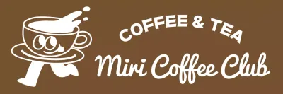 Barista apron in warm brown and white with cute coffee cup character symbol and vintage-inspired text logo Barista apron for cafe employees