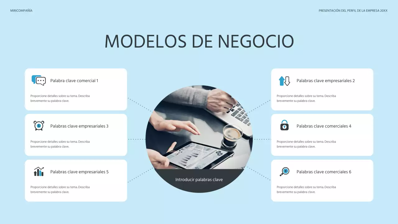 Un perfil de empresa sencillo en azul claro y azul