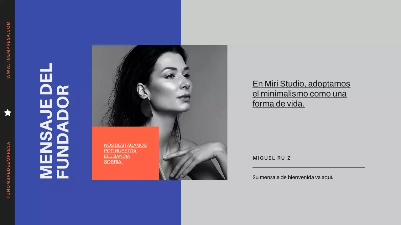 Perfil de empresa moderno y minimalista en naranja y negro