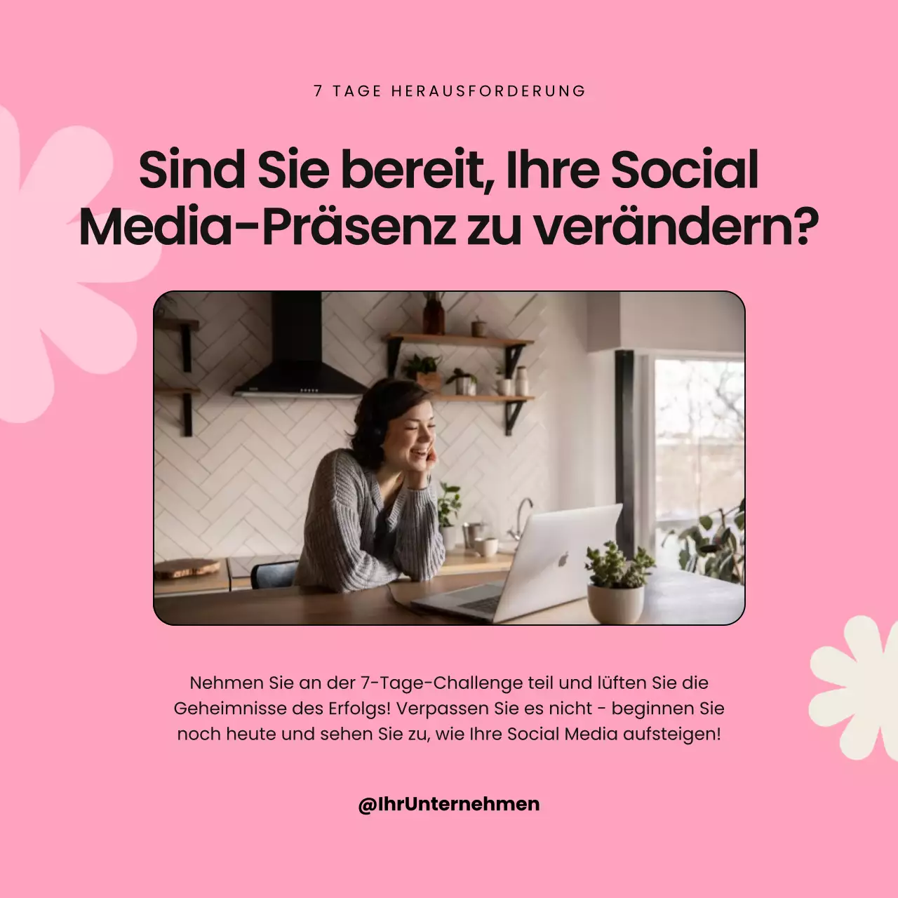 Black and Pink Modern Social Media 7 Days Challenge Kampagne