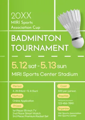 Green Modern Badminton Event Poster
