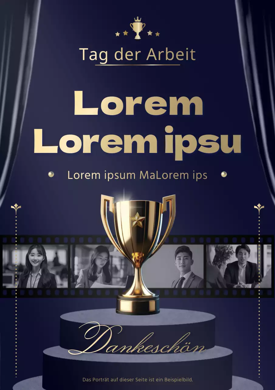 Ein Werbeplakat für eine luxuriöse Preisverleihung zum Tag der Arbeit in Marineblau und Gold.