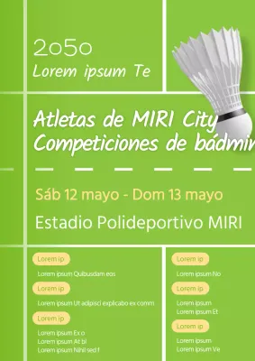 Un bonito folleto de torneo de bádminton en chartreuse y amarillo.