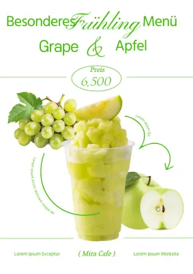 Einfache Frühling saisonale grüne Traube grüner Apfel Getränk Werbeplakat in grüner Farbe