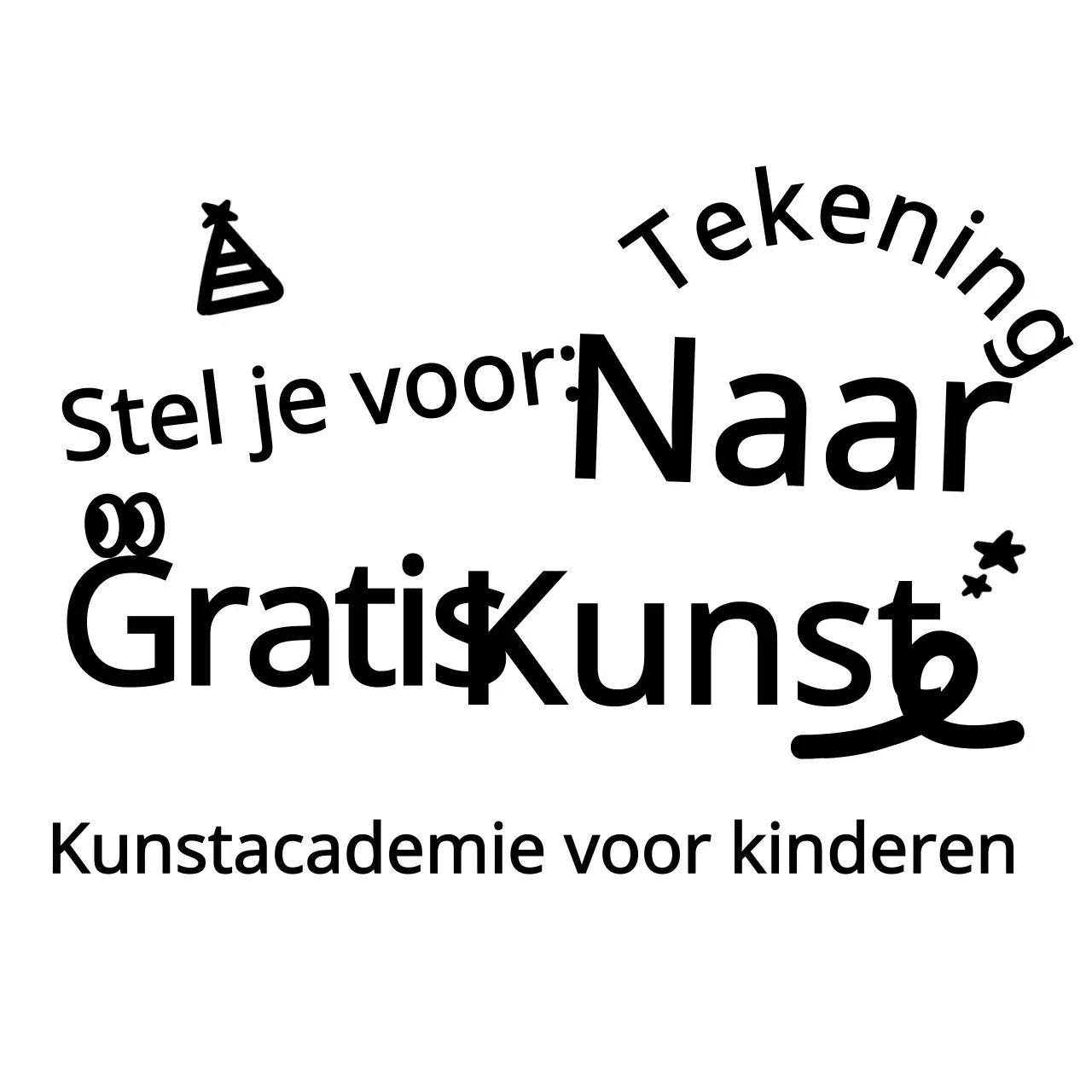 Kunstschool promotie in leuke tekening illustratie afgeronde typografie