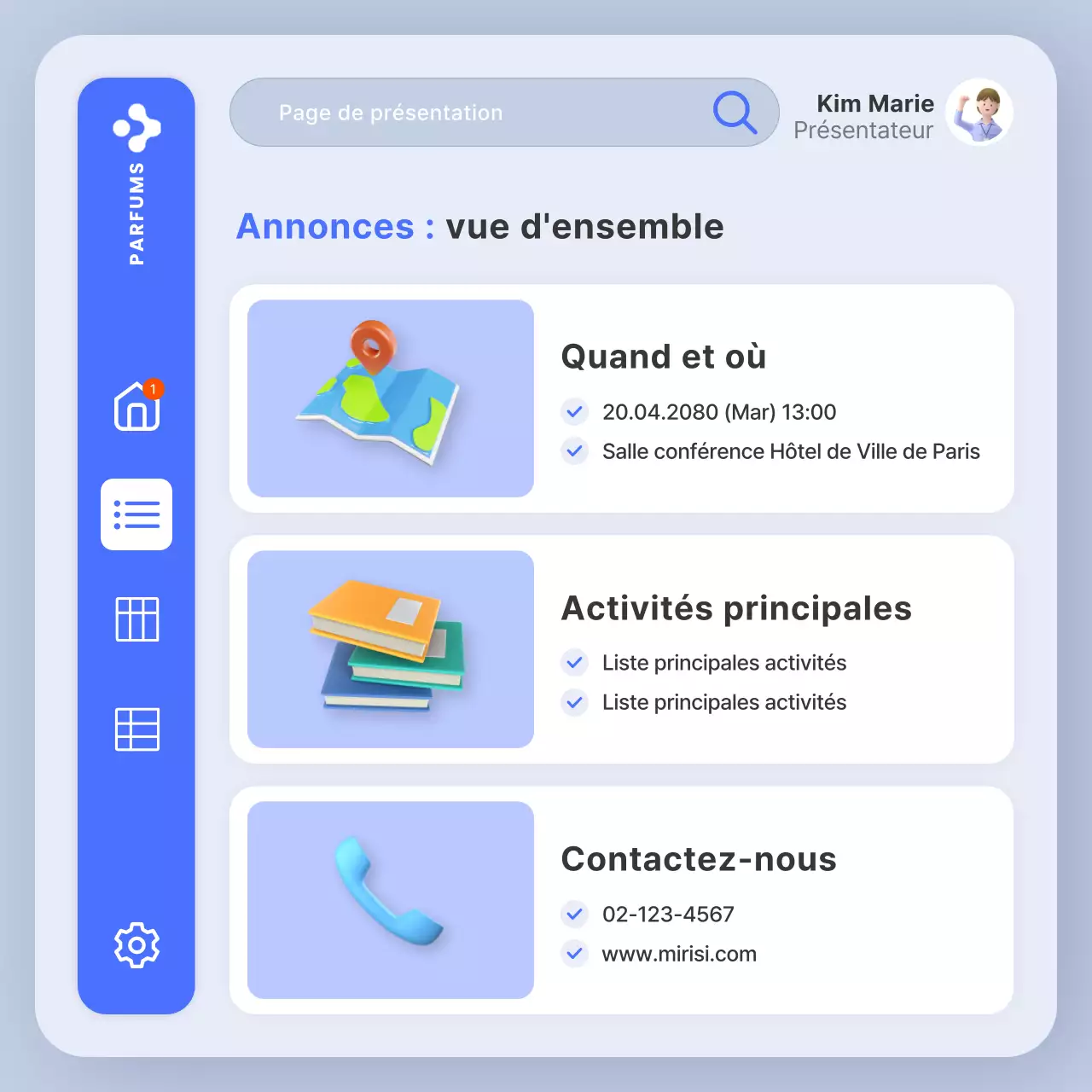 Annoncer l'utilisation tendance de tables bleues et blanches