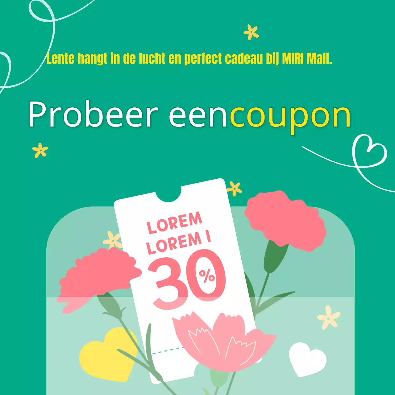 Een leuke lente coupon weggeefadvertentie in groen en geel