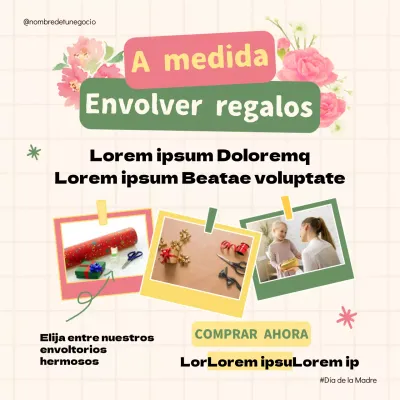 Publicidad para envolver regalos del Día de la Madre en rosa y verde natural