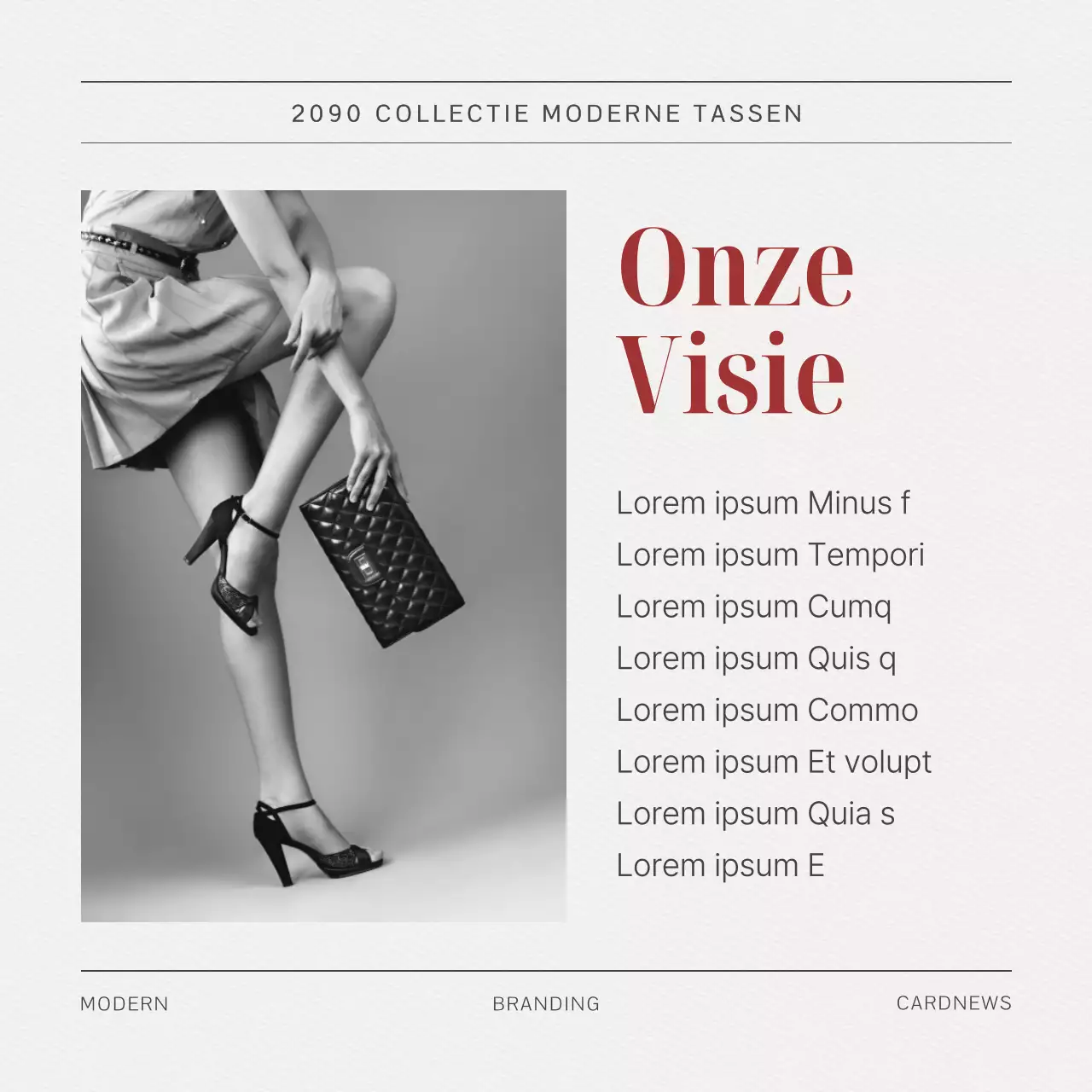 Een briefing voor een moderne tas in rood, zwart en wit