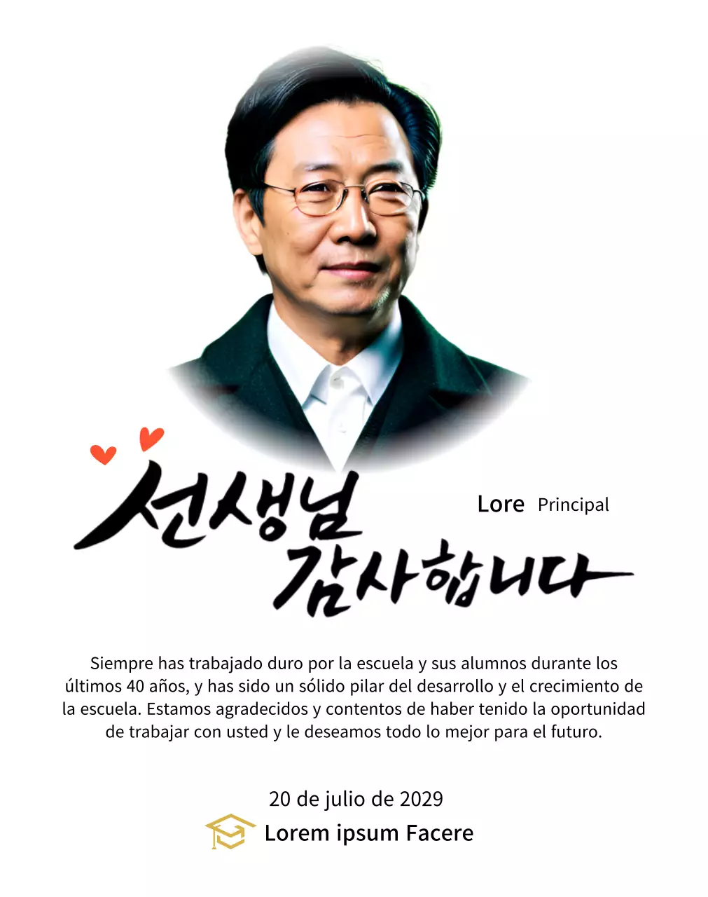 Placa brillante de agradecimiento escolar con caligrafía y fotos