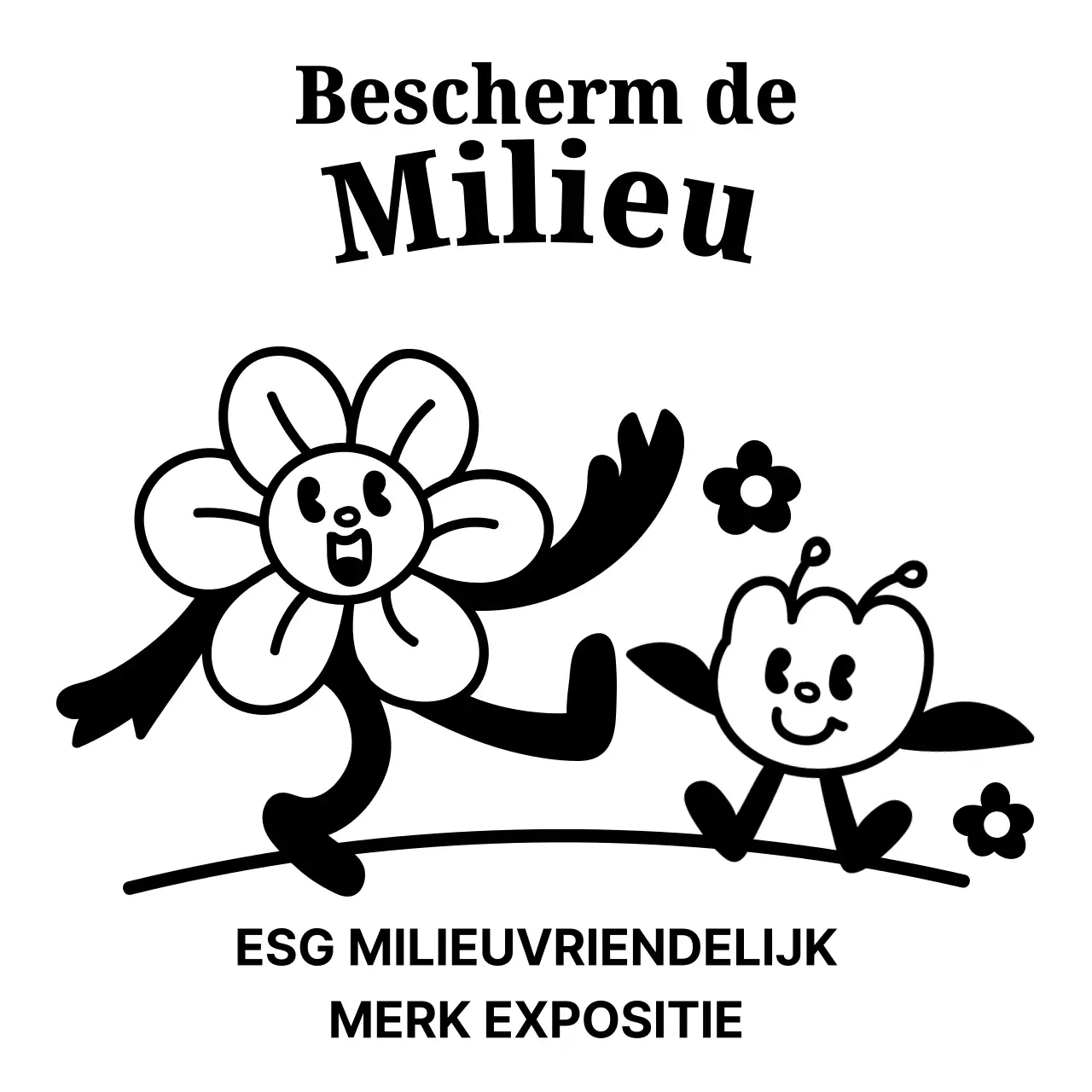 Souvenir van de eco-beurs met lijnillustraties van bloembladfiguren