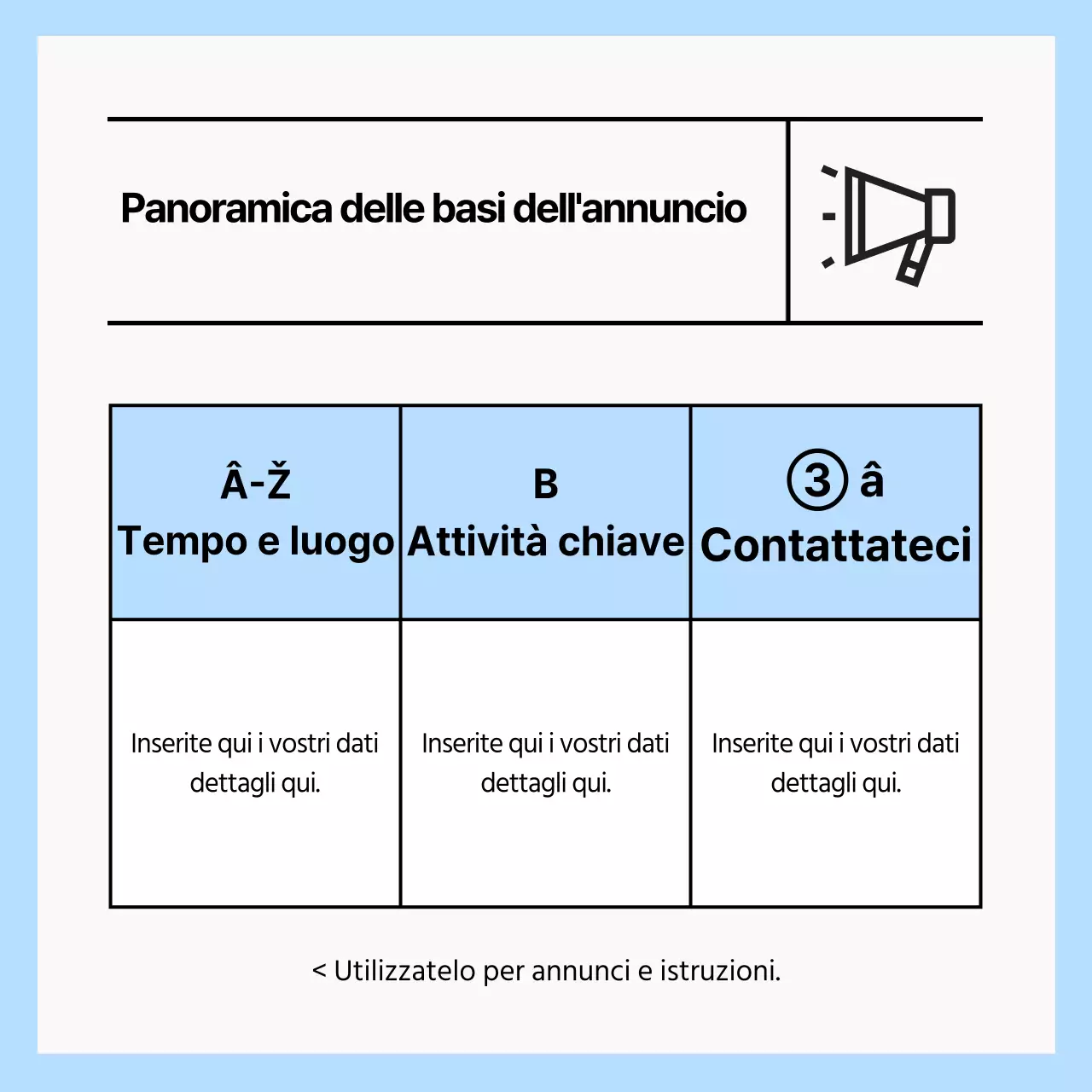 Annuncio CardNews con un semplice tavolo in azzurro e bianco