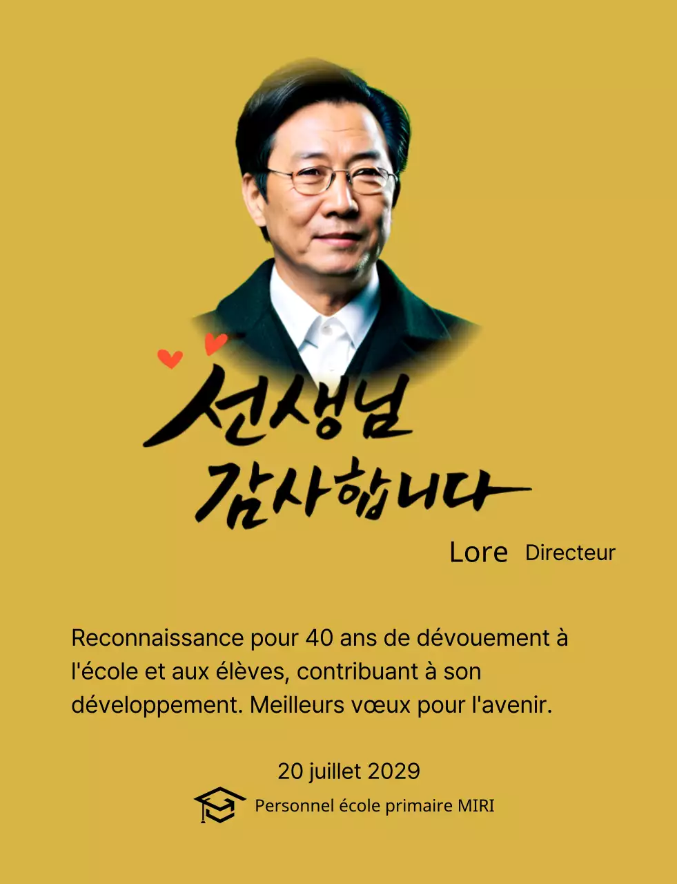 Plaque d'appréciation de l'école avec calligraphie et photos