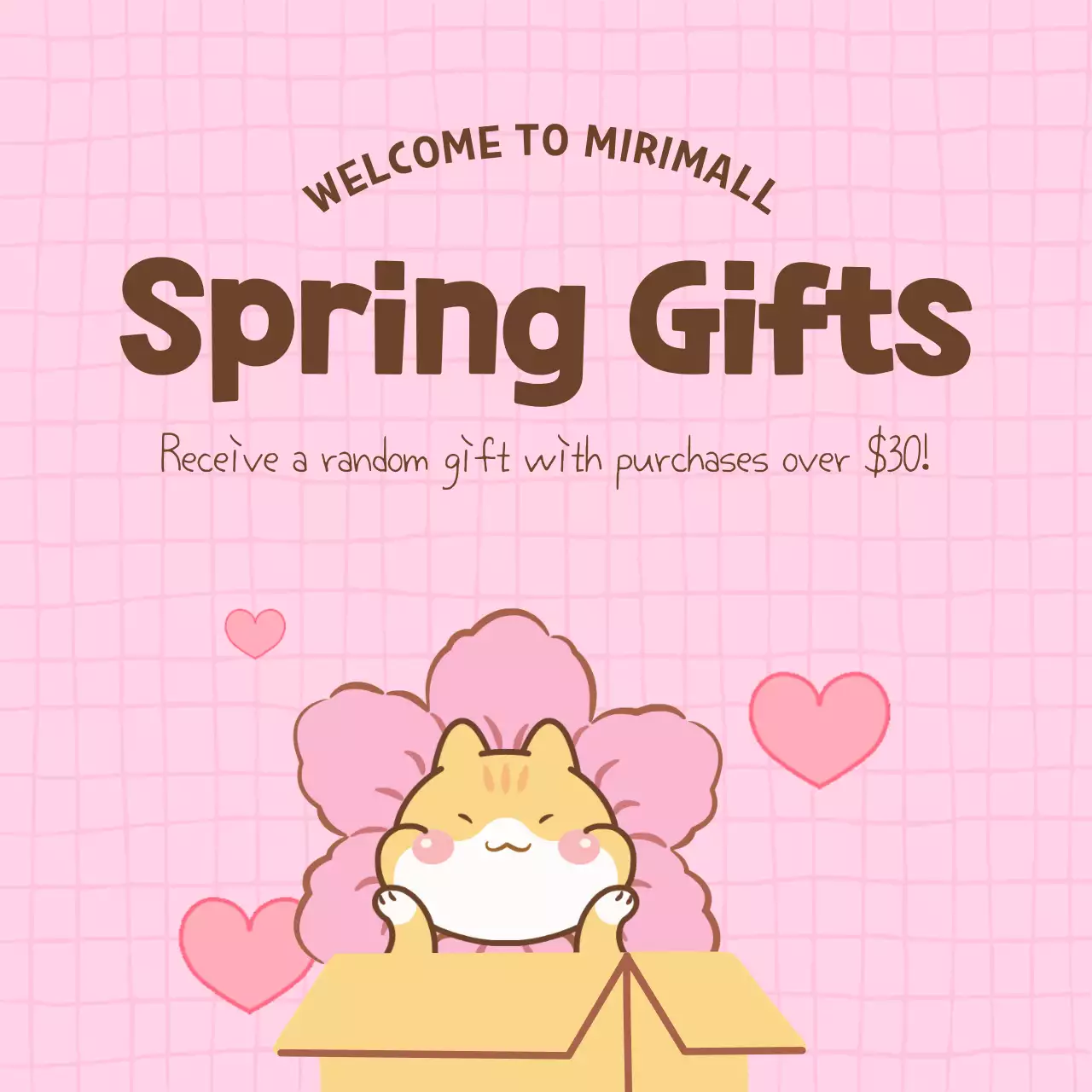 A pop-art springtime gifting event ad in pink and beige