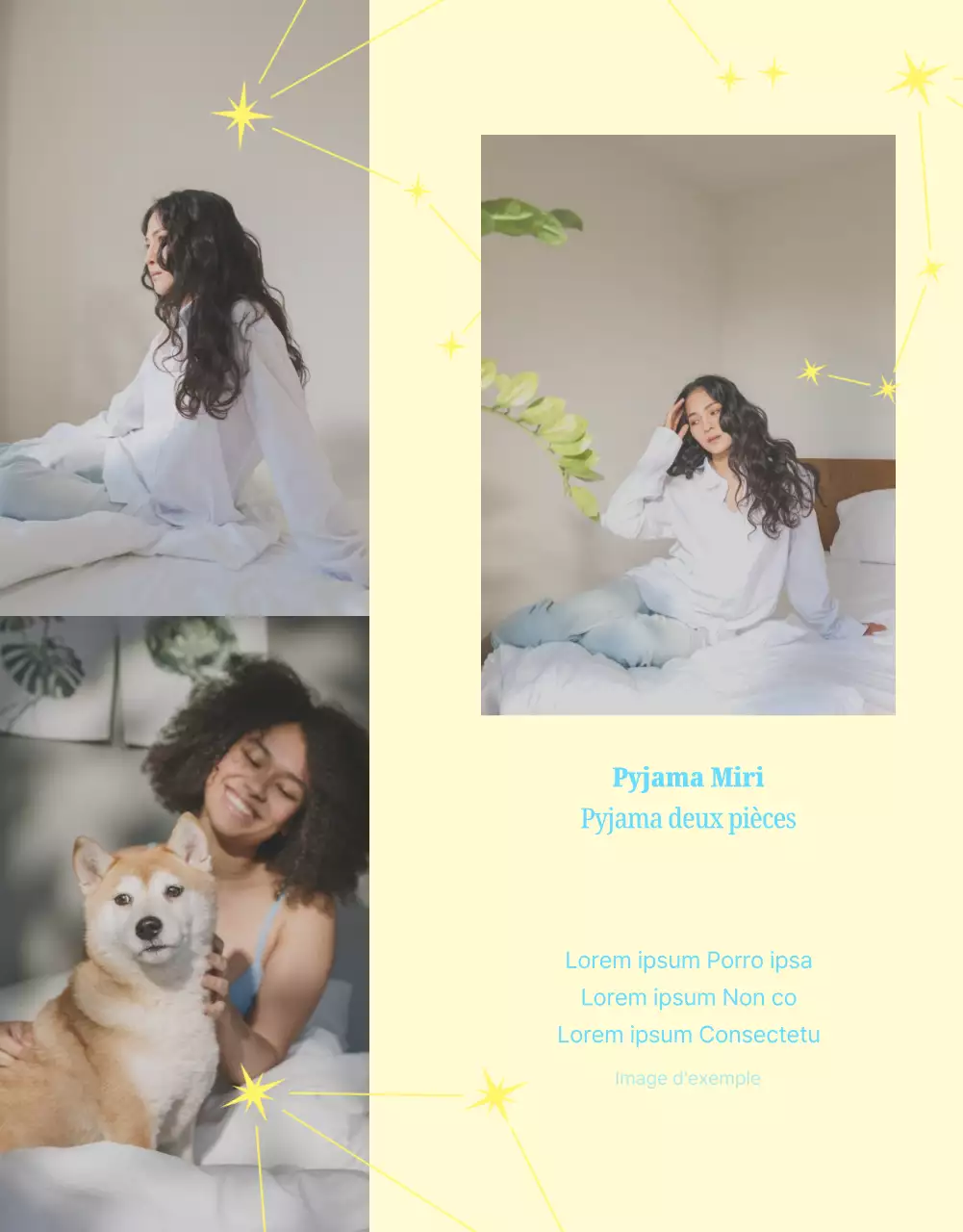 Un nouveau pyjama minimaliste en jaune et bleu clair.