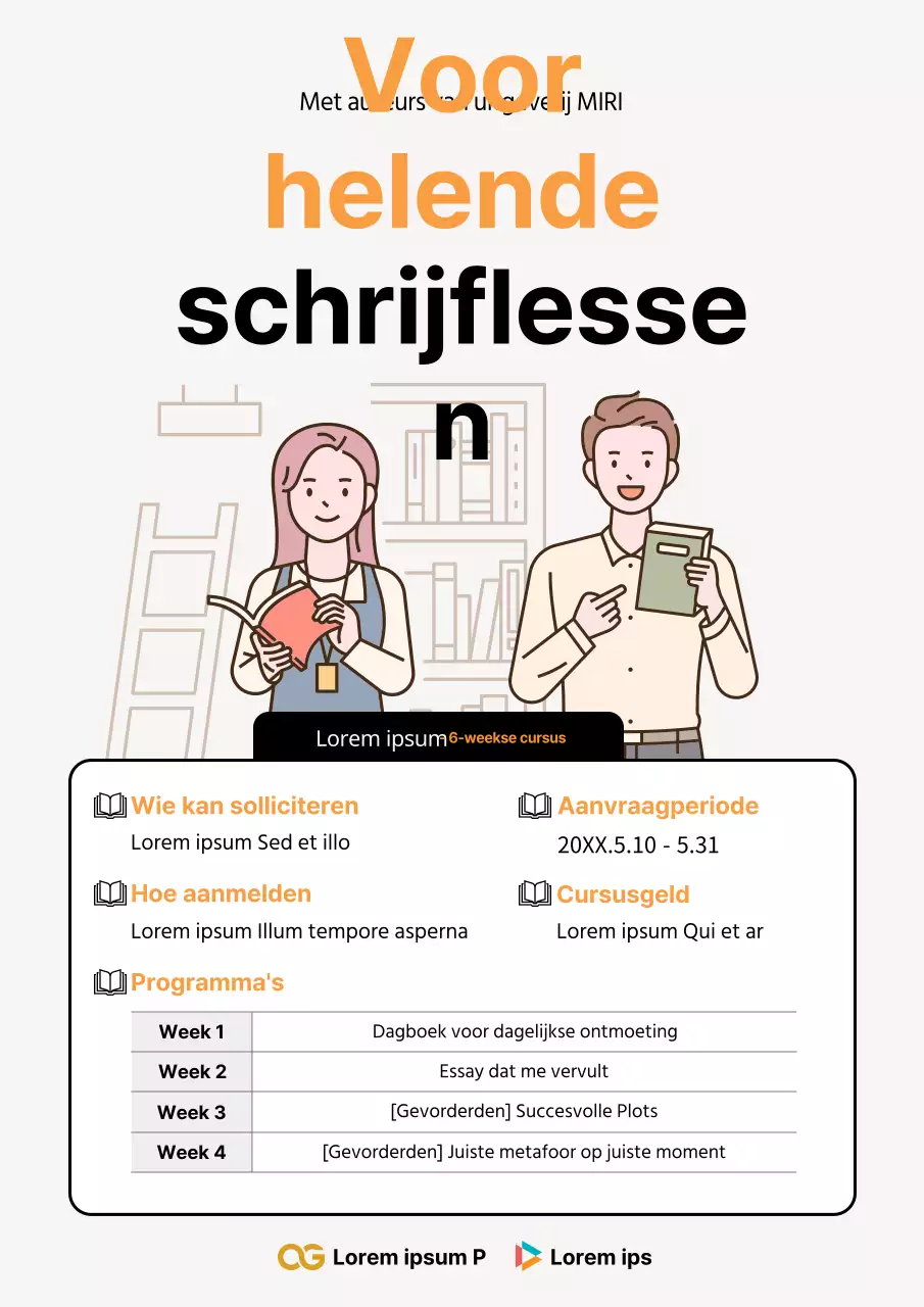 Leuke flyer voor schrijfles in grijs en oranje