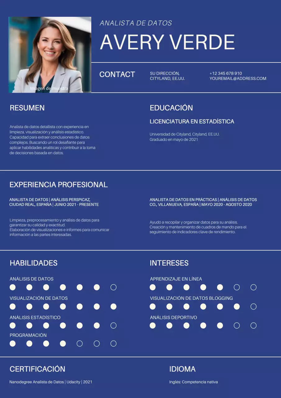 Cartera azul y blanca de analista de datos simple