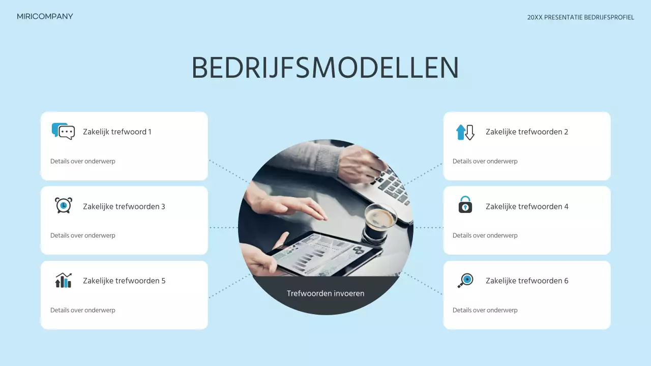 Een eenvoudig bedrijfsprofiel in lichtblauw en blauw