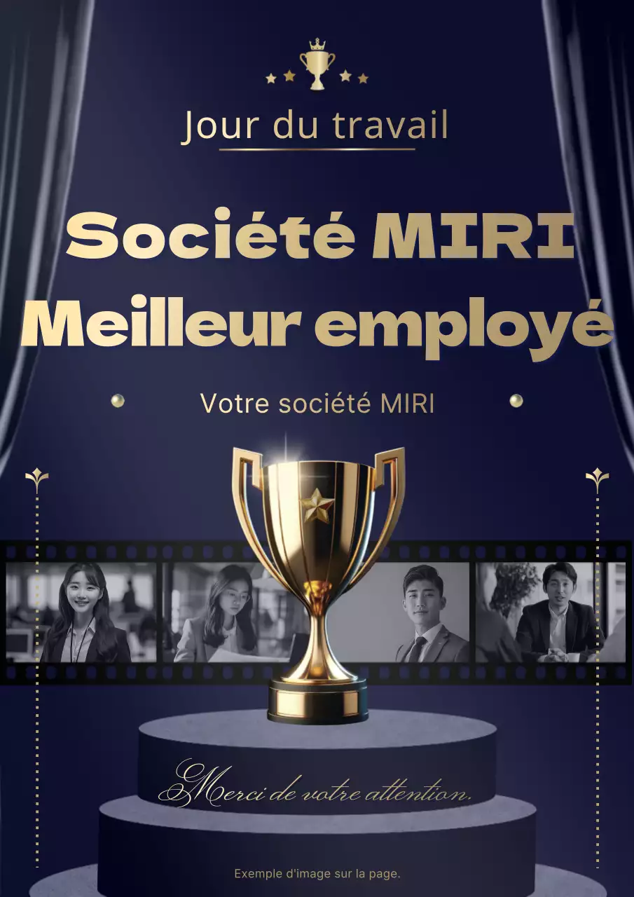 Affiche promotionnelle pour une luxueuse cérémonie de remise des prix de la Journée d'appréciation du travail, en bleu marine et or.