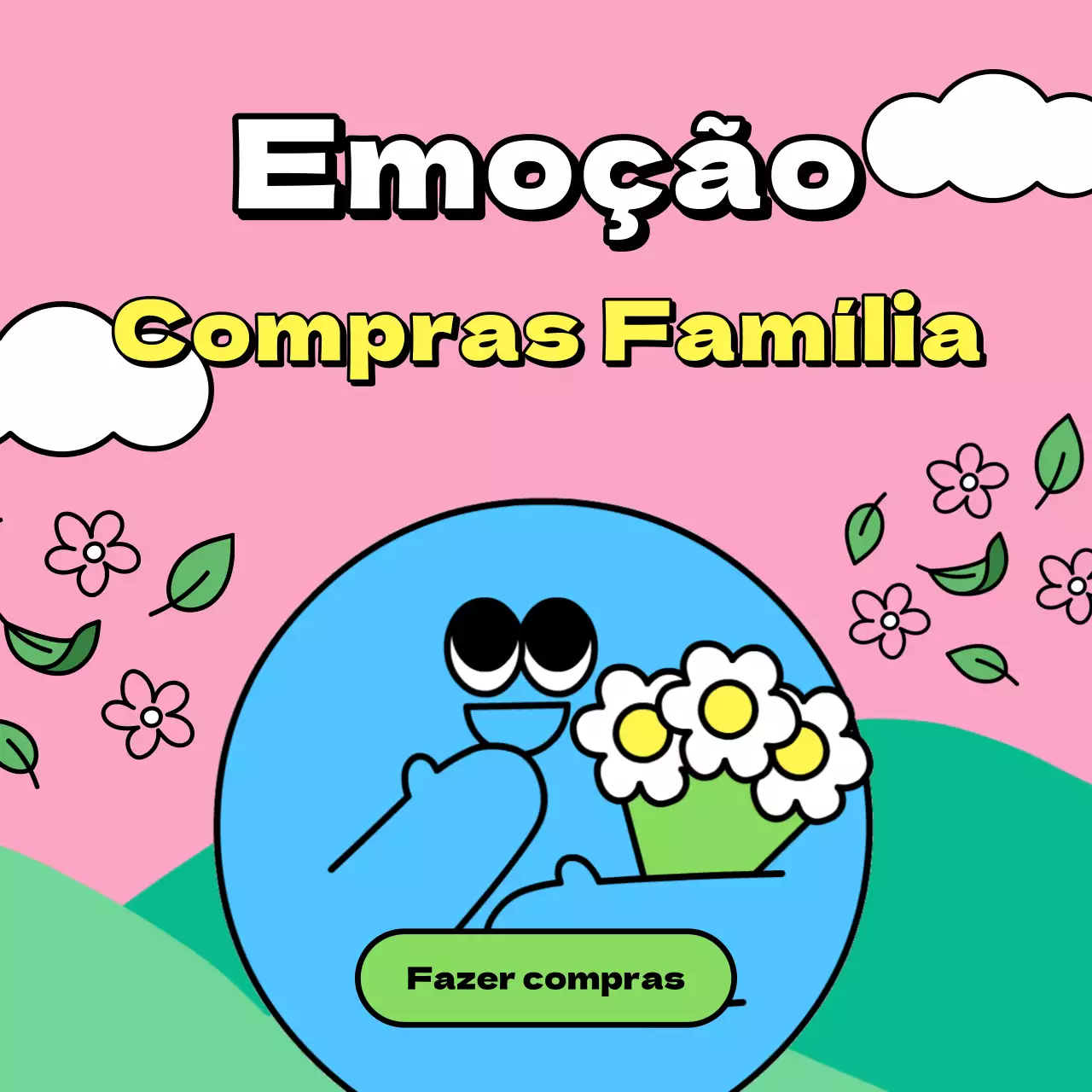 Anúncios cor-de-rosa e azul claro para o Mês da Família e os saldos da primavera