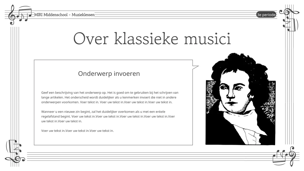 Eenvoudig zwart-wit lesmateriaal voor muziek