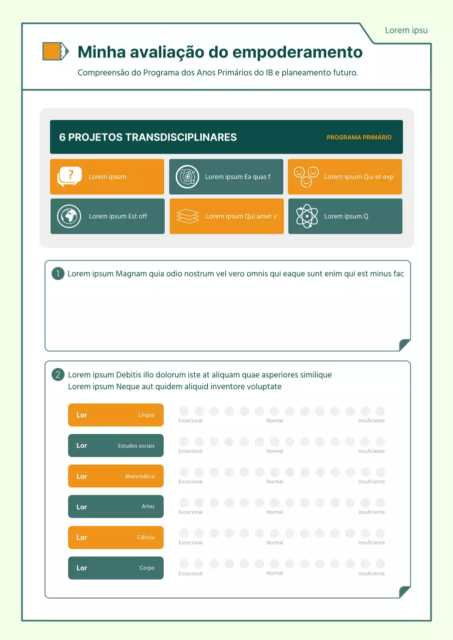 Plano de aula simples sobre os Objectivos de Desenvolvimento Sustentável em verde e laranja
