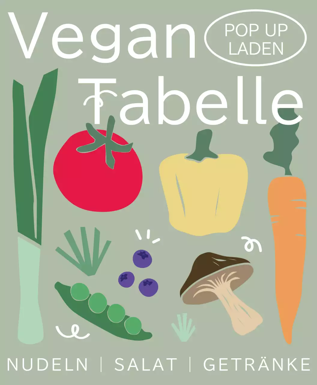 Veganer Pop-up-Laden mit grünem, gesundem T-Shirt