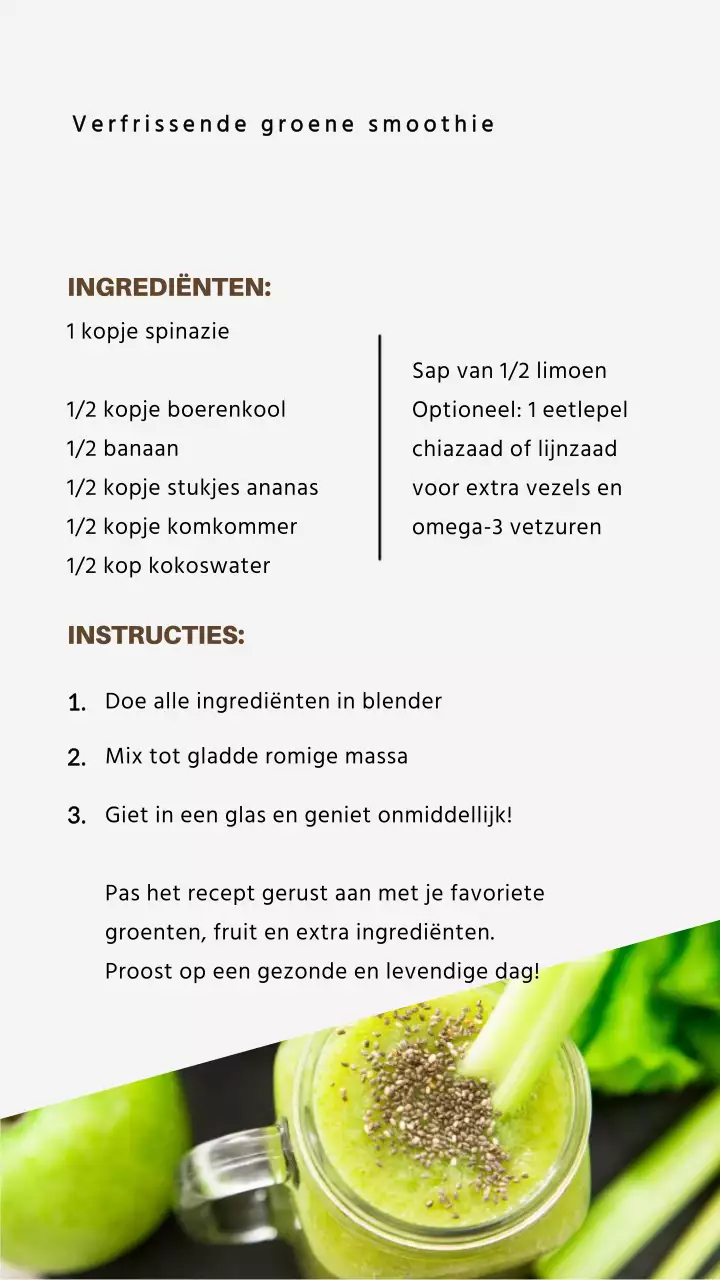 Introductie van het groene en grijze natuurlijke smoothierecept