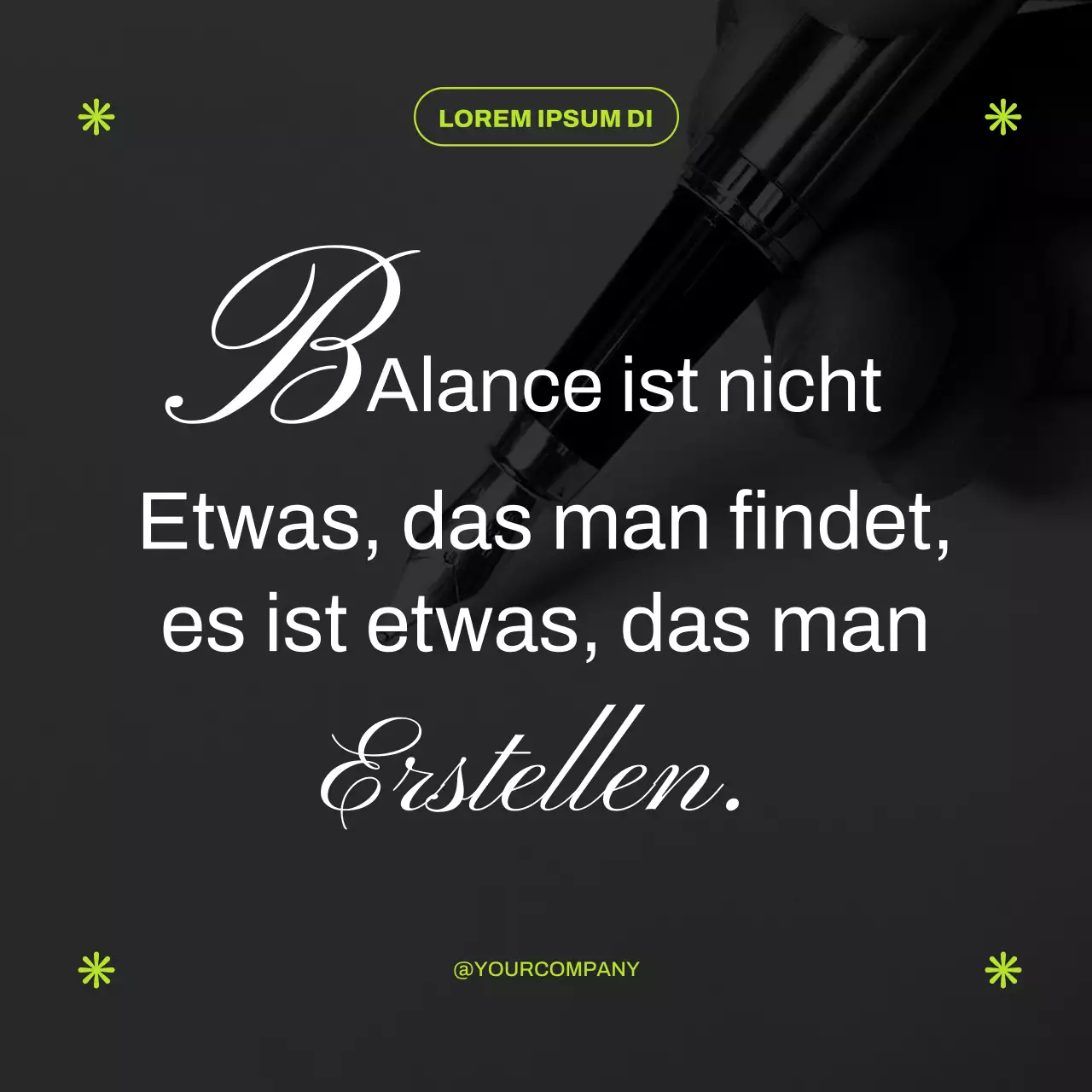 Schwarz und Neon Work-Life-Balance Zitat Werbung