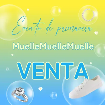 Un bonito anuncio de rebajas de primavera en azul claro y amarillo