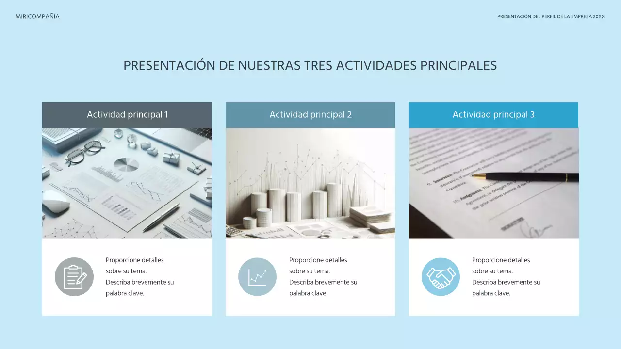 Un perfil de empresa sencillo en azul claro y azul