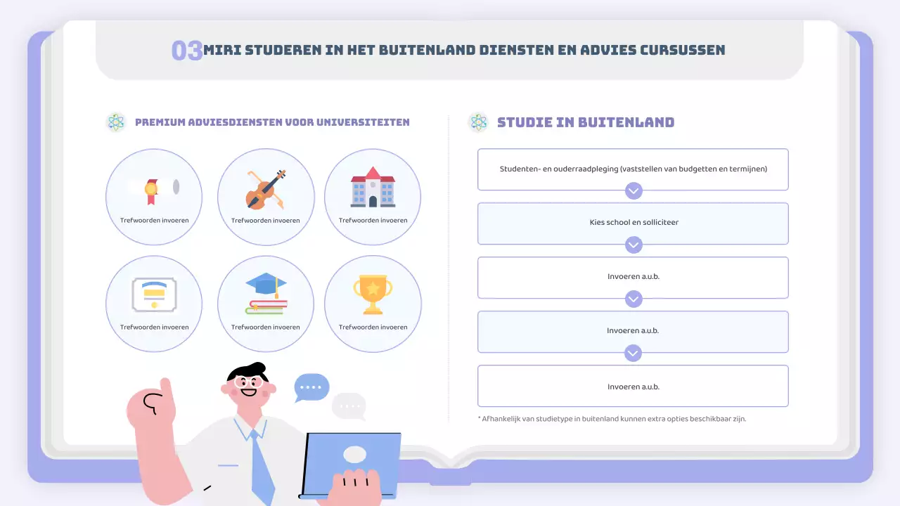 Een eenvoudige prospectus voor studie in het buitenland in mauve en wit