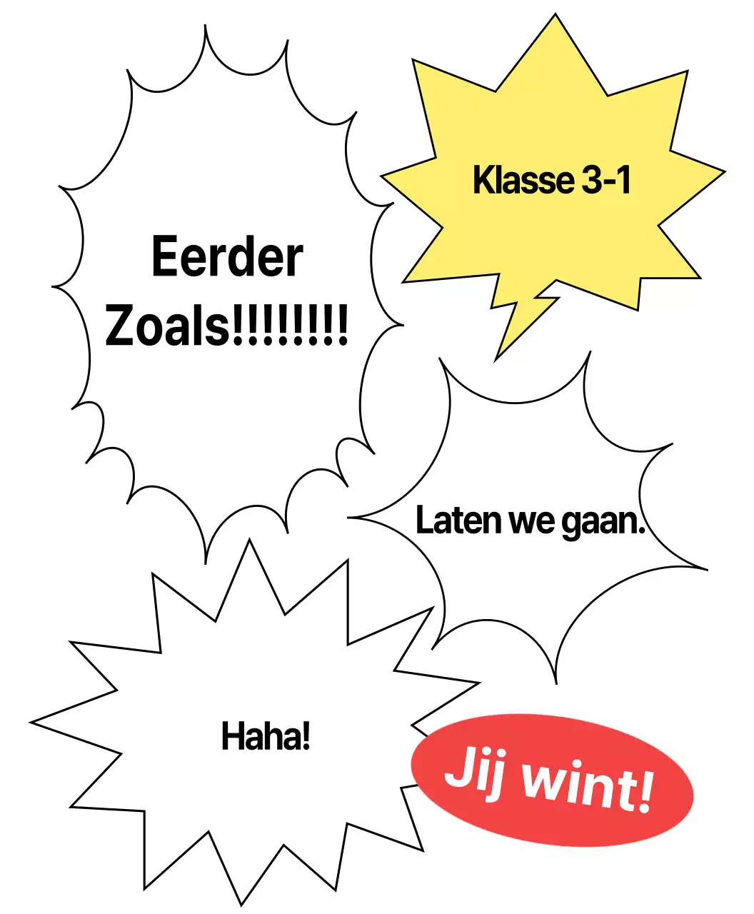 Groep let's go pompons met tekstballonnetjes