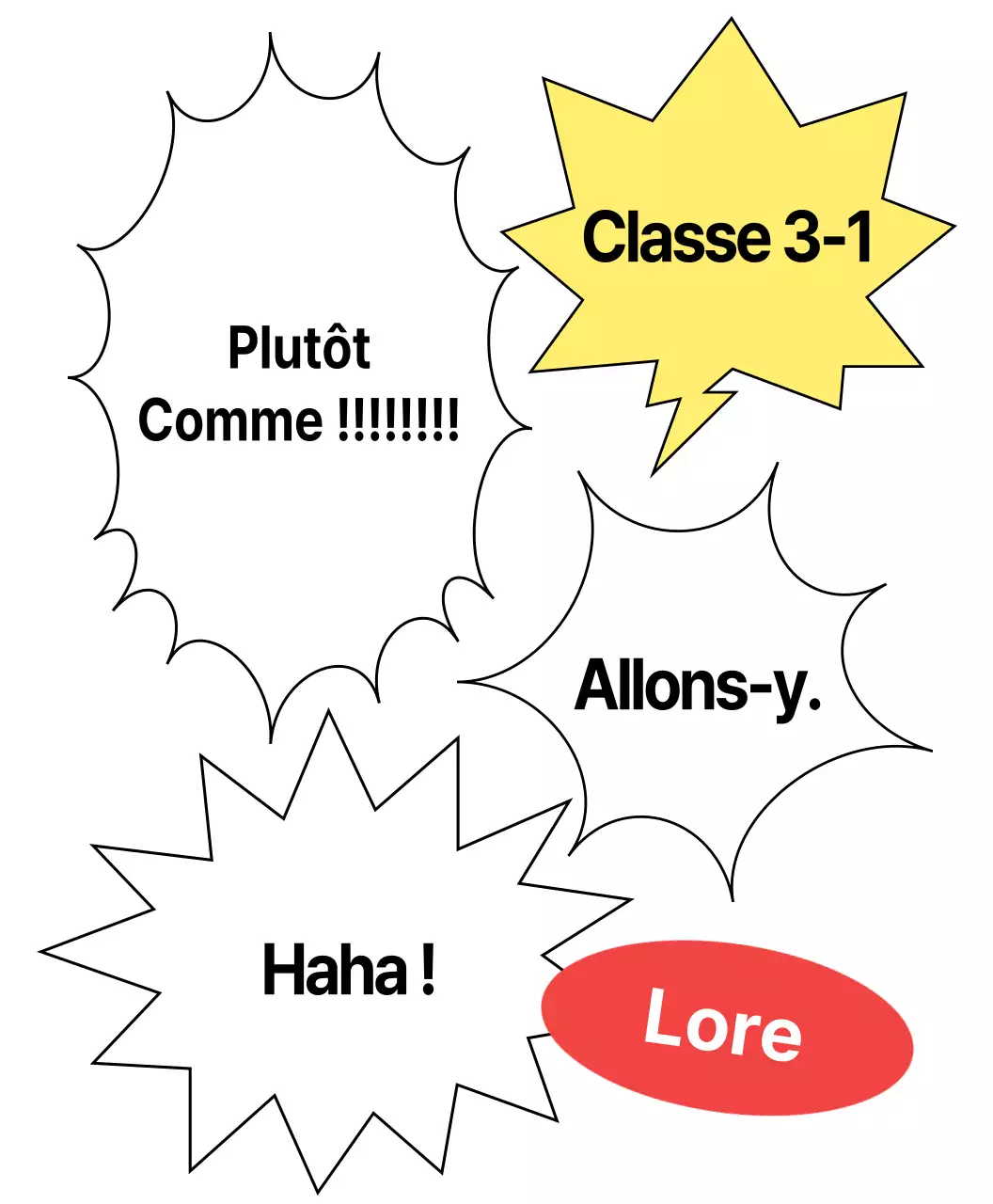 Pompes du groupe Let's go avec bulles de texte