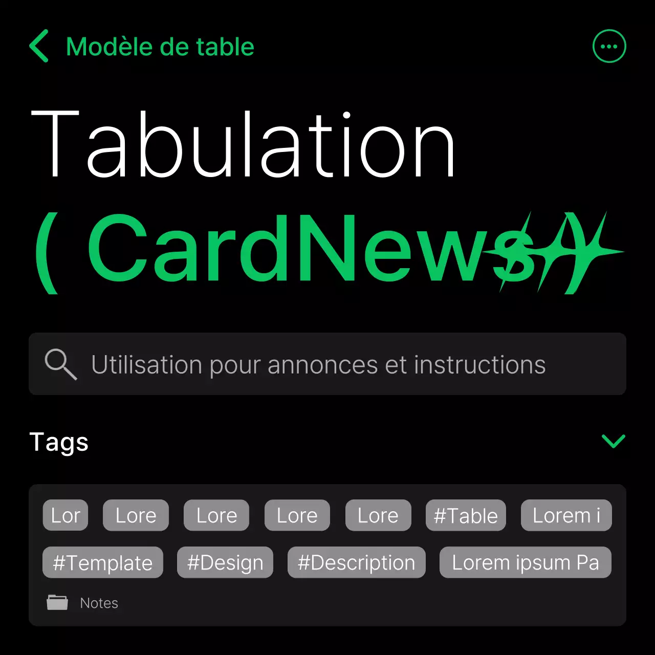 Guide des tabulations modernes en noir et vert
