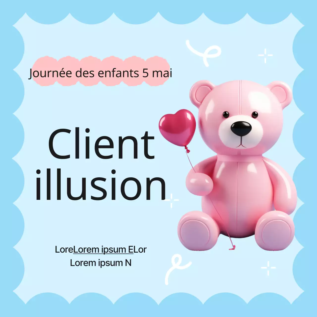 Une annonce d'ouverture de la Journée de l'enfance en bleu clair et rose