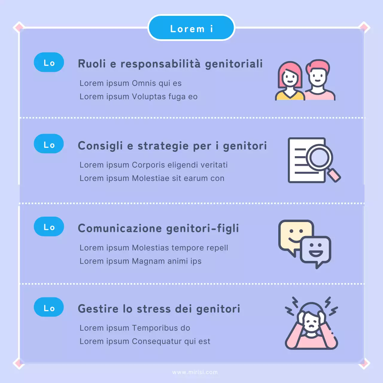 Promuovere un simpatico corso per genitori in rosa e malva