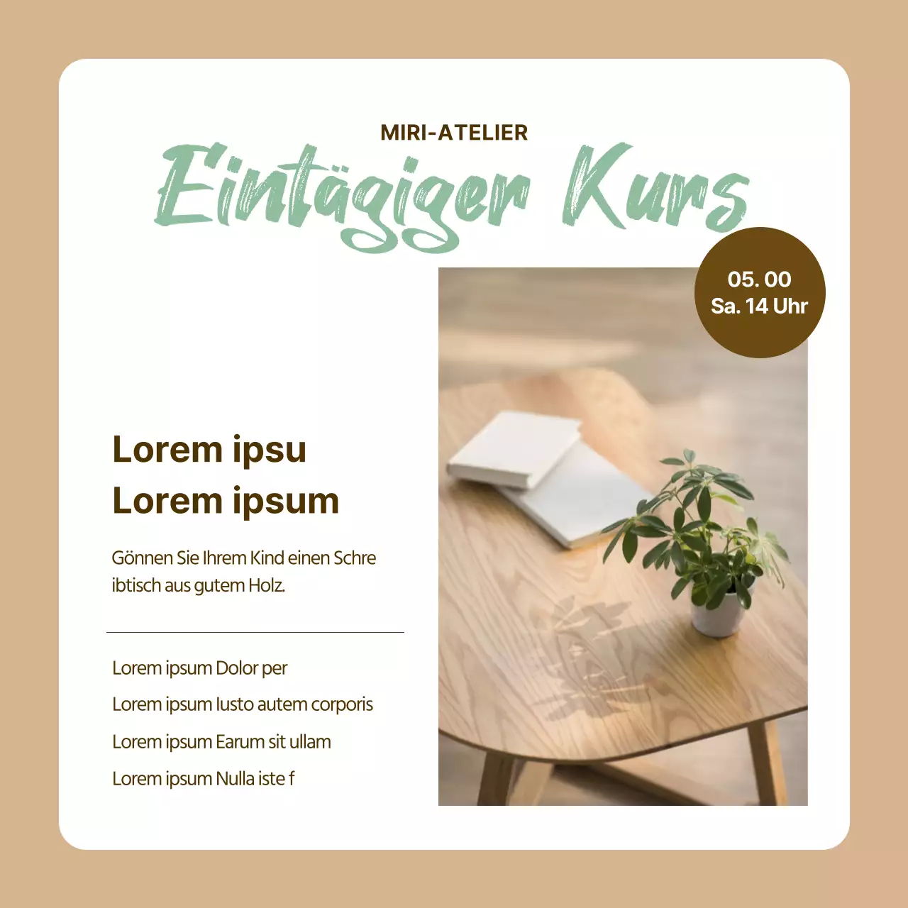 Eine einfache beige-grüne Werbesäule für die Werkstatt