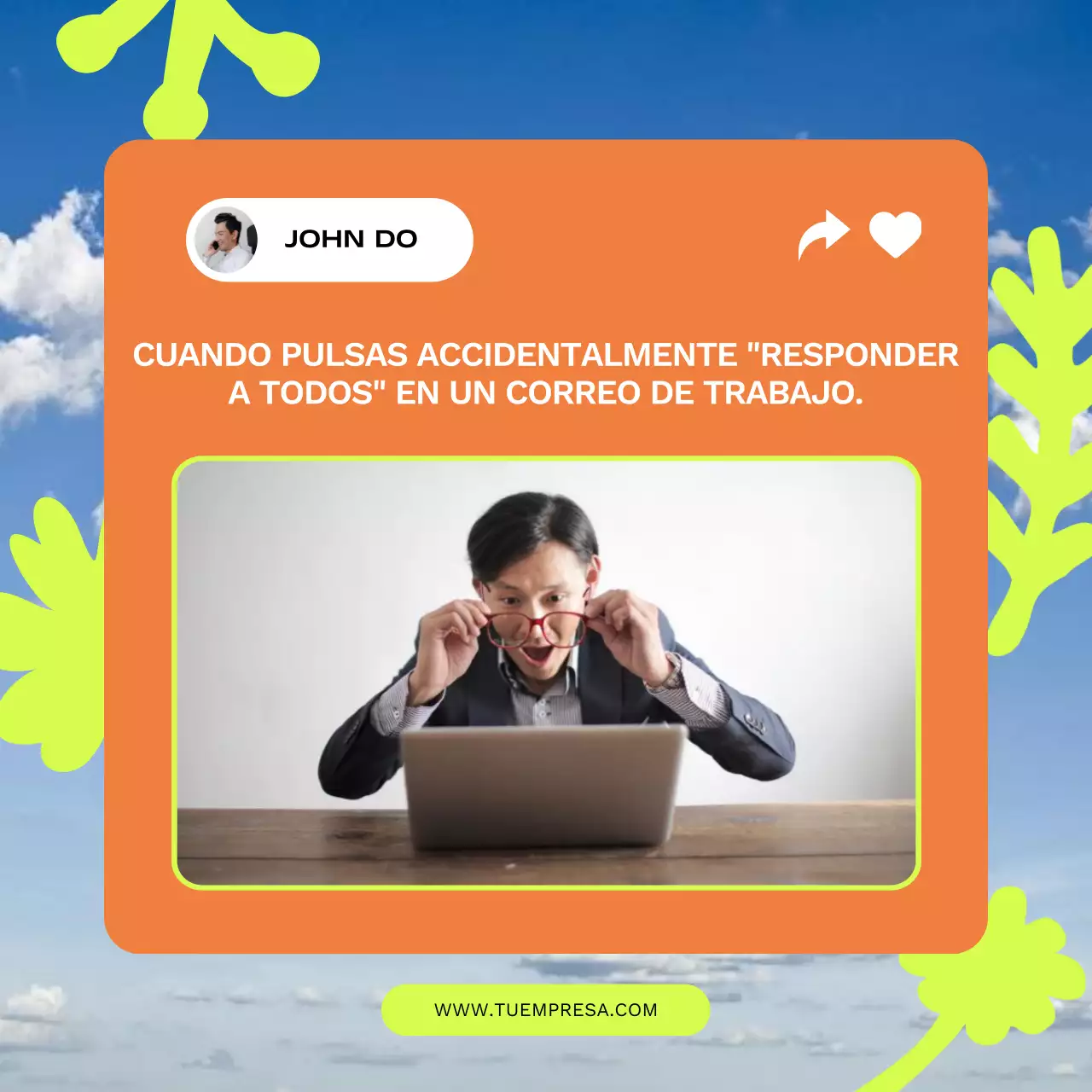 Pop-Up de memes minimalistas en naranja y amarillo