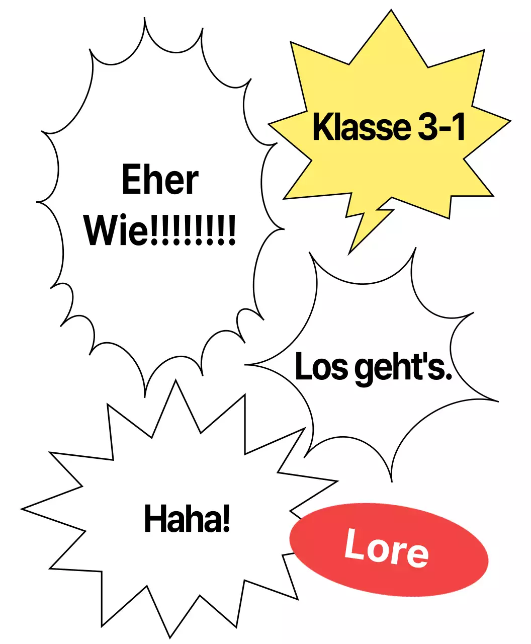 Gruppe "Let's go" Pompons mit Sprechblasen