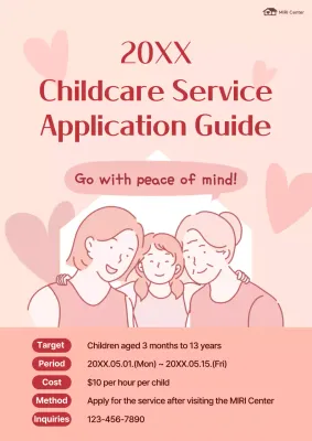 Cute red and pink flyer for signing up for babysitting services