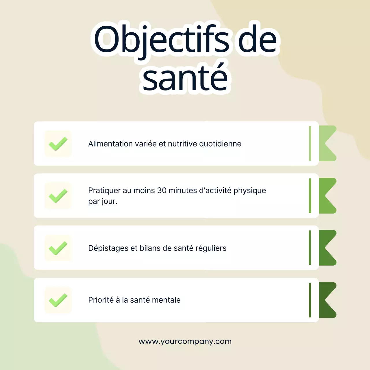 Liste de contrôle pour la Journée mondiale de la santé Ivoire et vert moderne Publicité