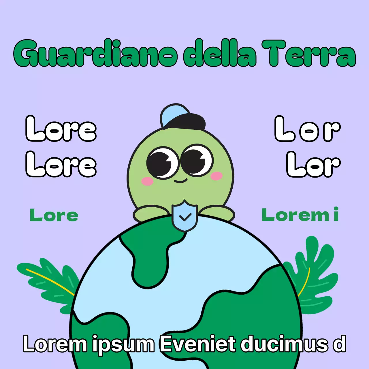 Un annuncio pop-artistico per la sfida ambientale della Giornata della Terra in azzurro e chartreuse.