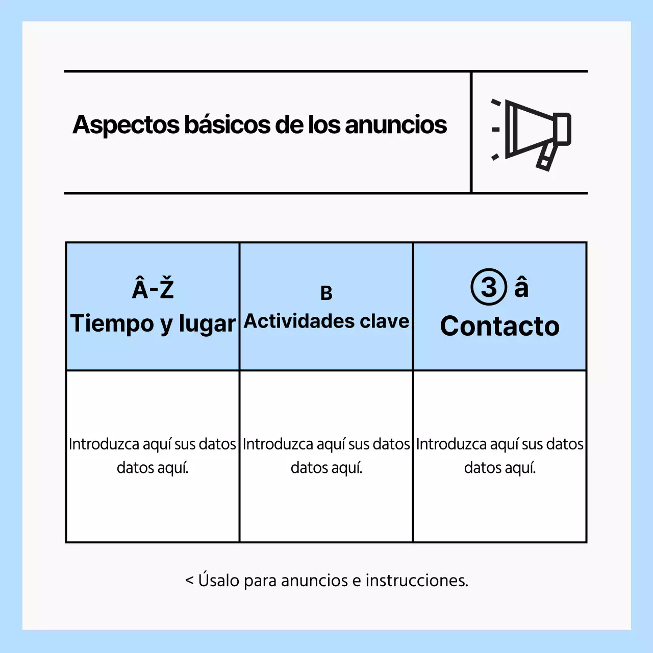 CardAnuncio de noticias con una sencilla mesa en azul claro y blanco