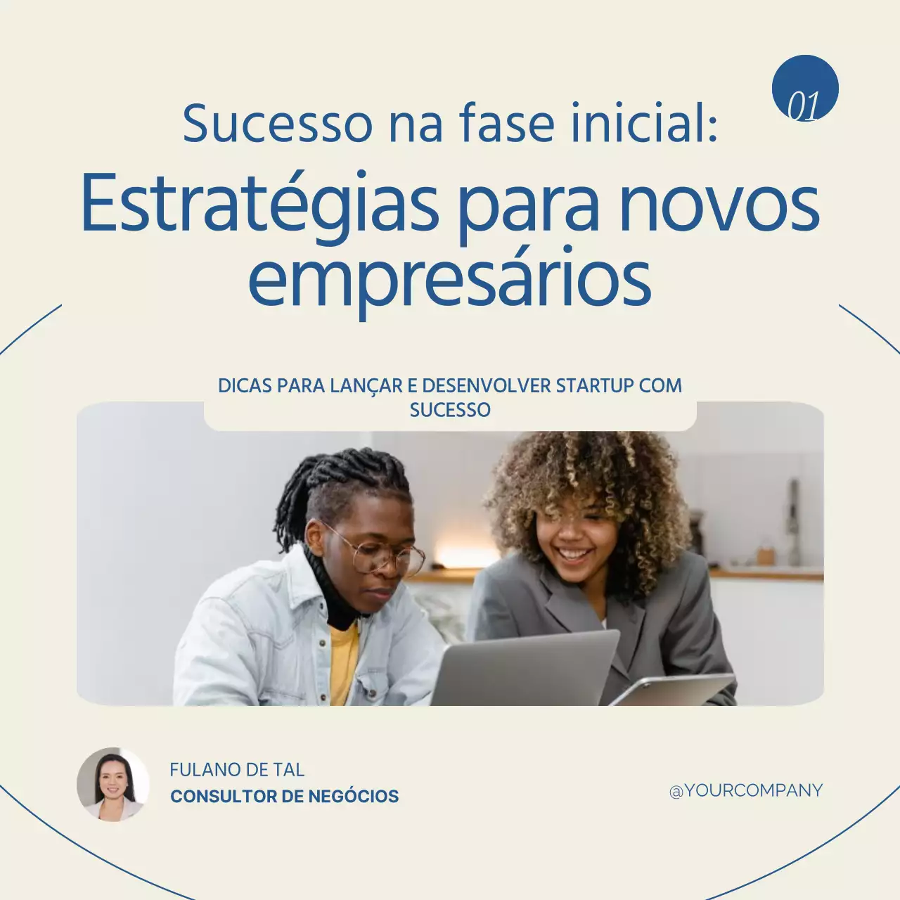 Bege e azul Moderno Publicidade para iniciar uma empresa