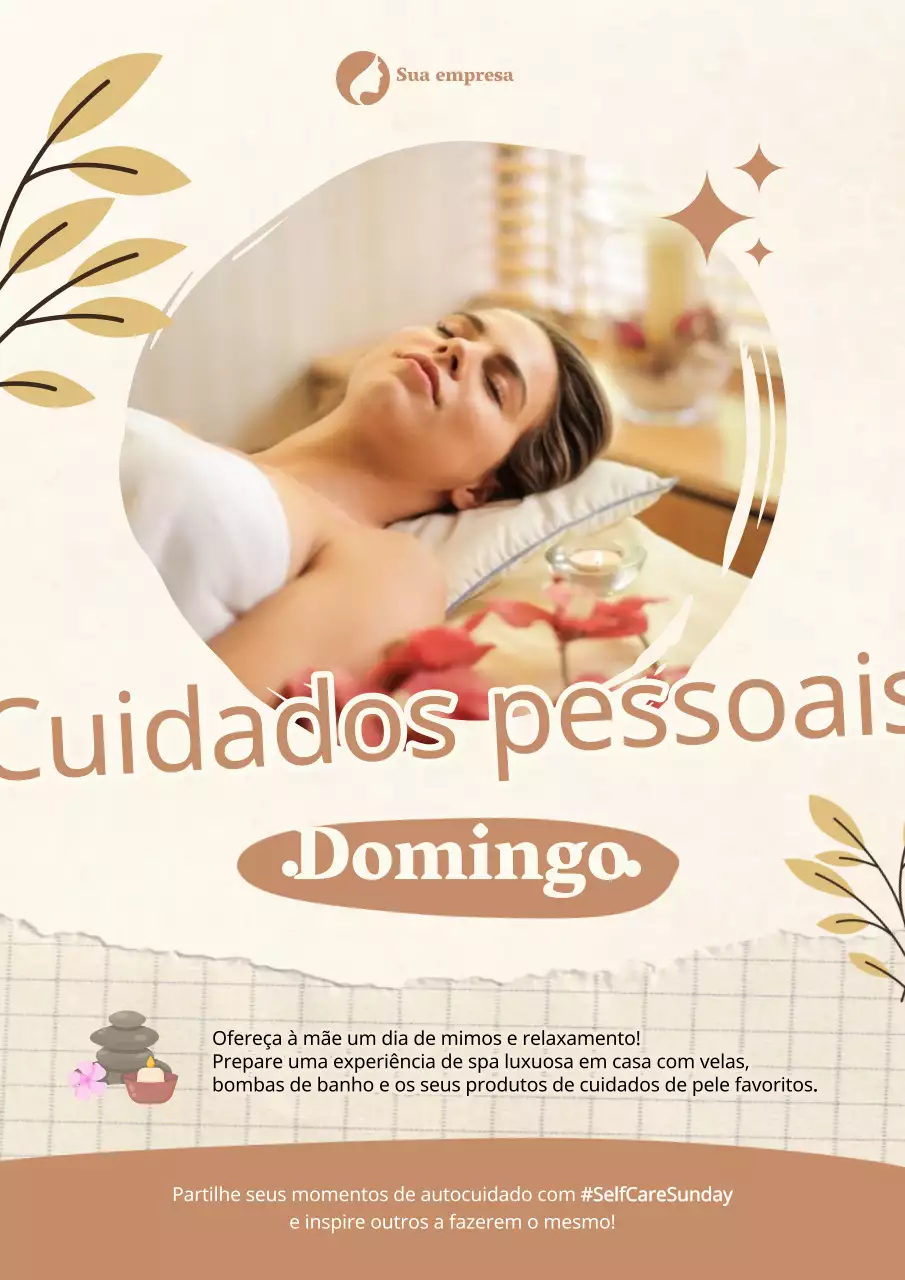 Promoção de autocuidado simples para o Dia da Mãe em castanho
