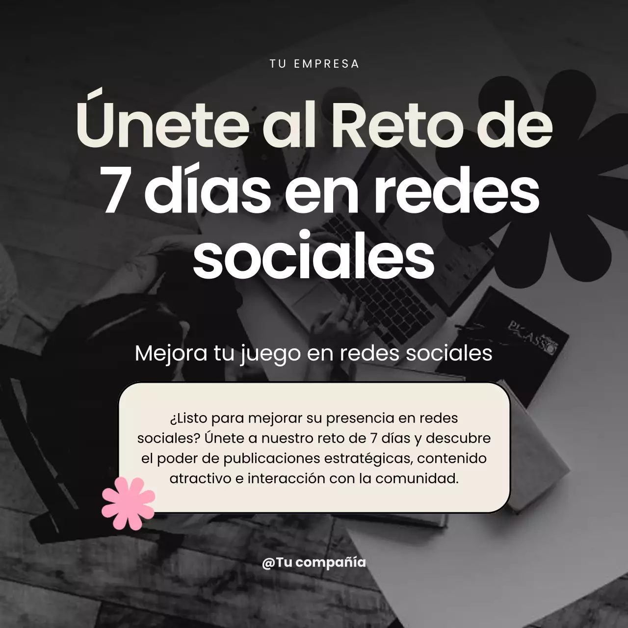 Campaña del Reto de los 7 Días de Medios Sociales Modernos en Negro y Rosa