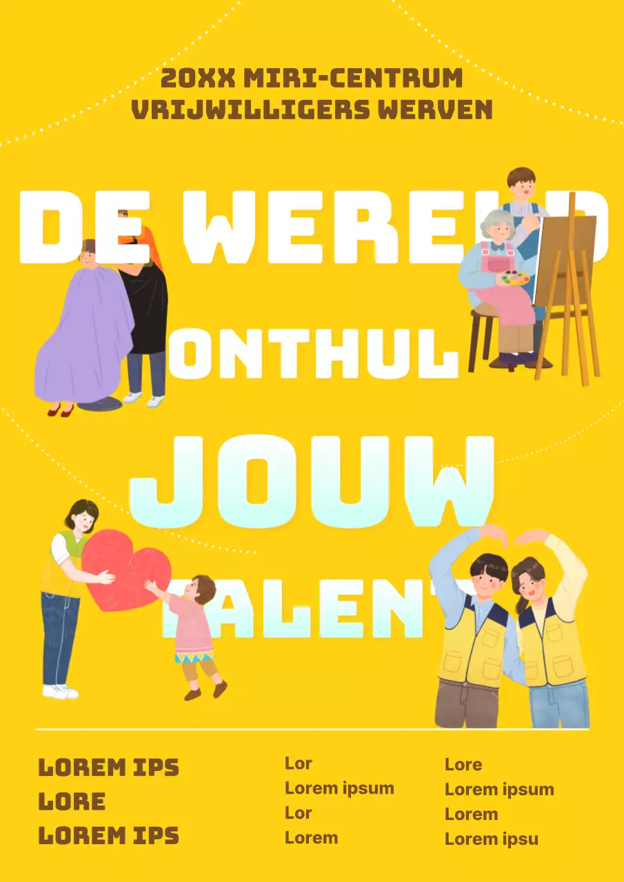 Leuke gele en lichtblauwe vrijwilligerswervingsposter