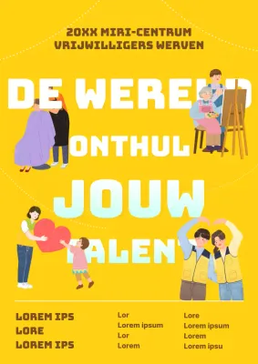 Leuke gele en lichtblauwe vrijwilligerswervingsposter